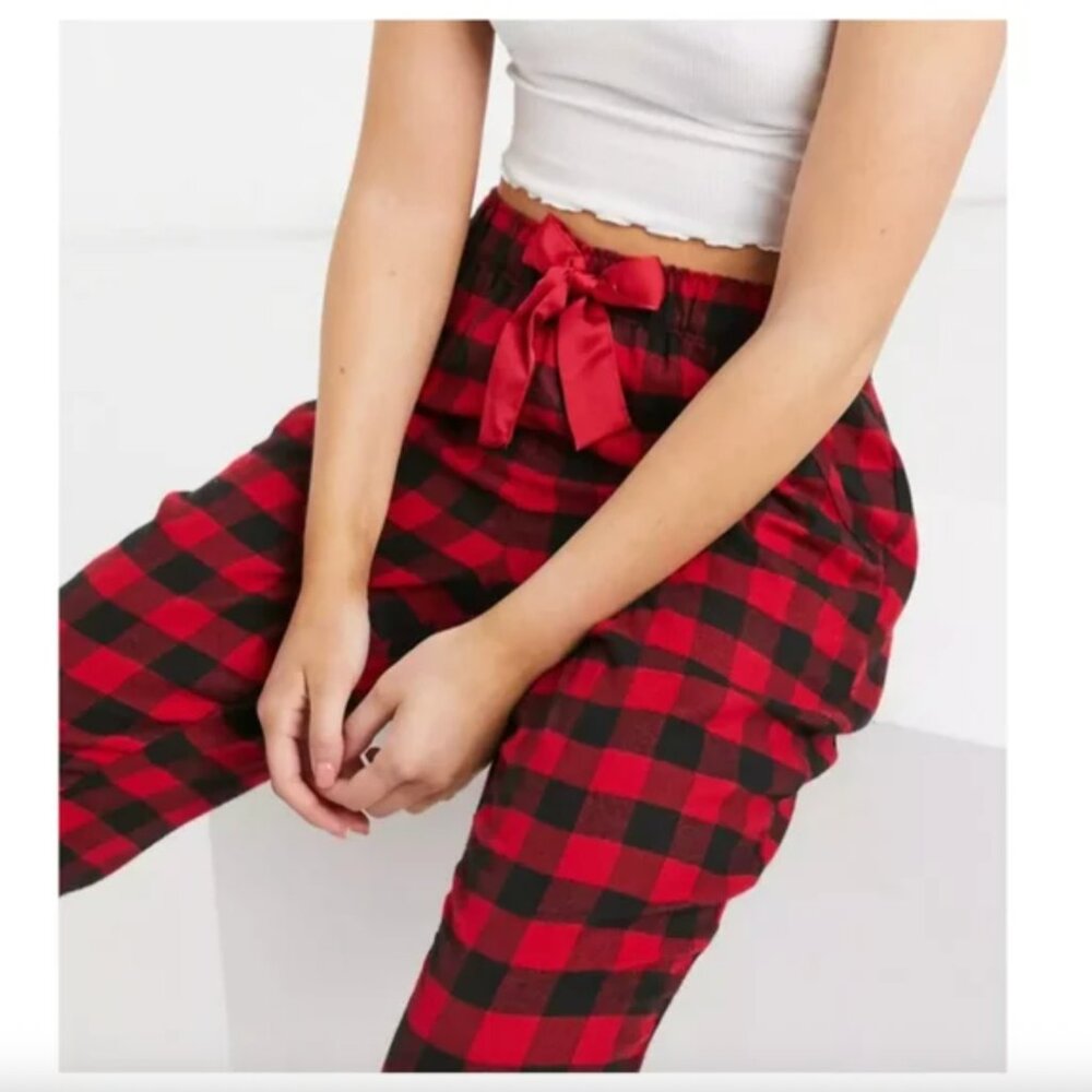 Hollister Large L Red Buffalo Check Plaid Flannel Jogger Pajama Lounge Pants